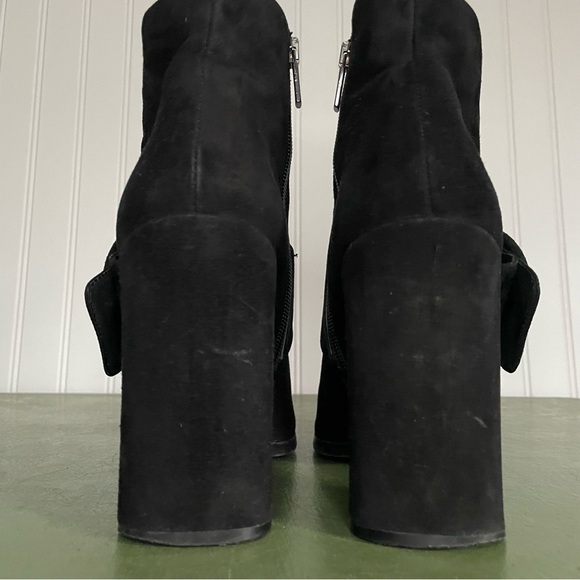 The Shoe Box NYC Big Buckle Chunky Heel Boots in Black Suede *Italy* - Picture 4 of 13